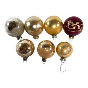 Vintage Shiny Brite Christmas Glass Ornaments Set Of 7 Assorted Colors & Designs